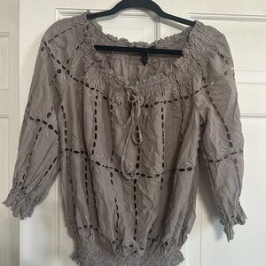INC International Concepts Taupe Smocked Blouse